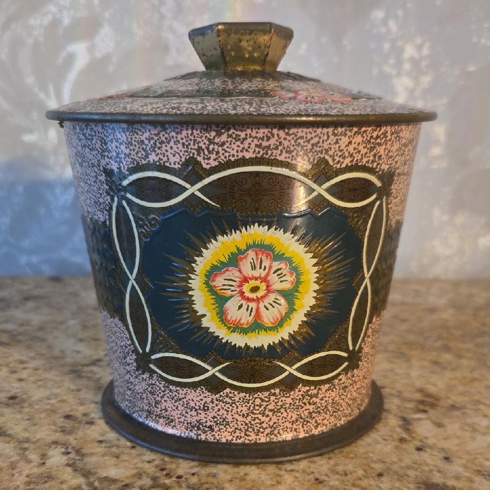 Vintage Floral Tin Canister Made In England